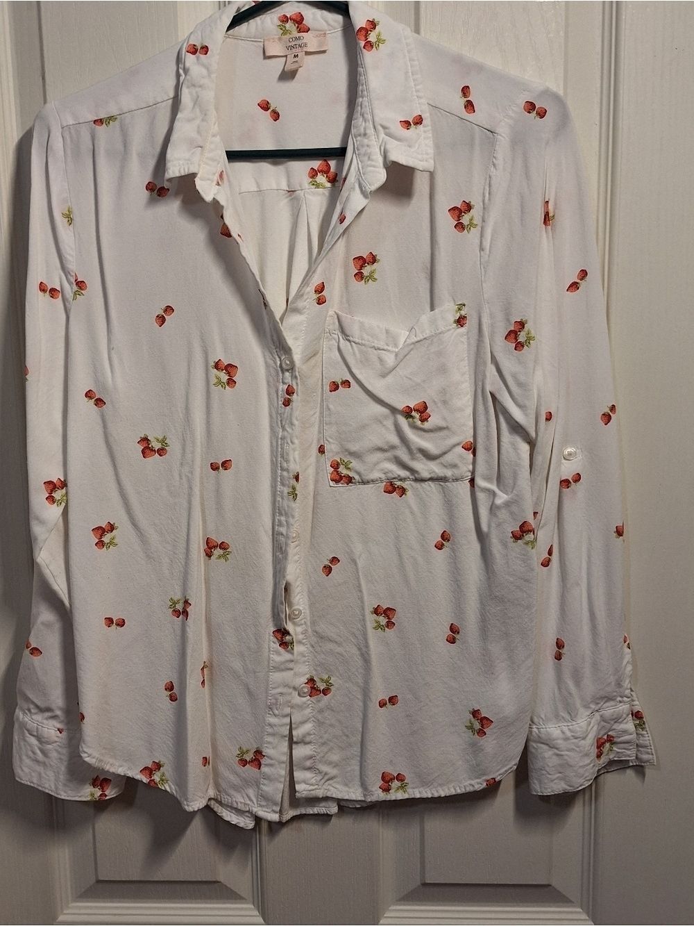 Como Vintage Strawberry Print Button Down Shirt Medium